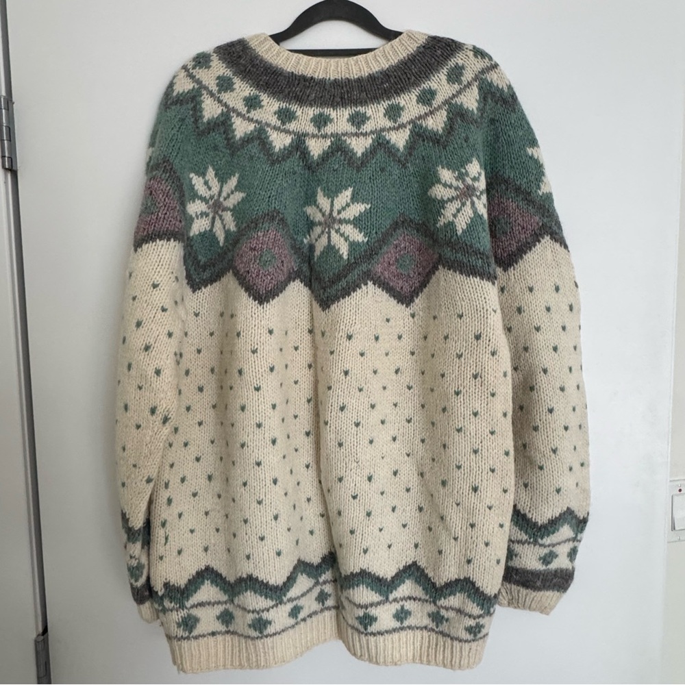 Vintage Marsh Landing Shetland Wool Heavyknit Cardigan Sweater Beige Large - Picture 2 of 15